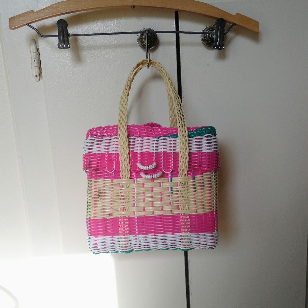 Plastic Straw Woven Purse Vintage